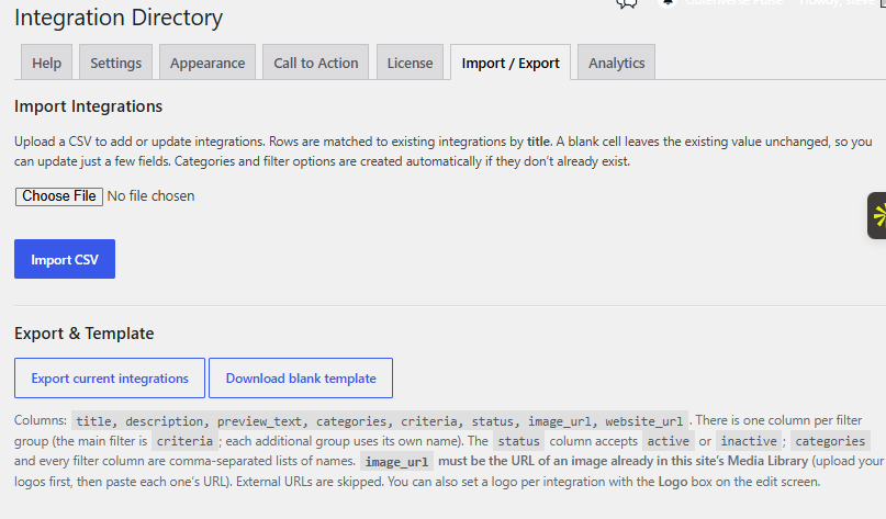 The Import / Export tab.