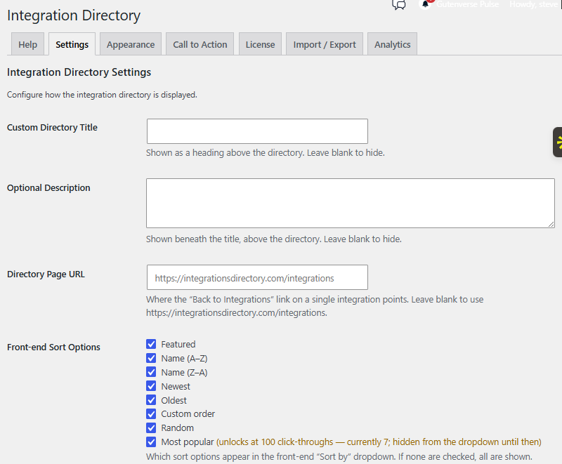 The Settings tab.