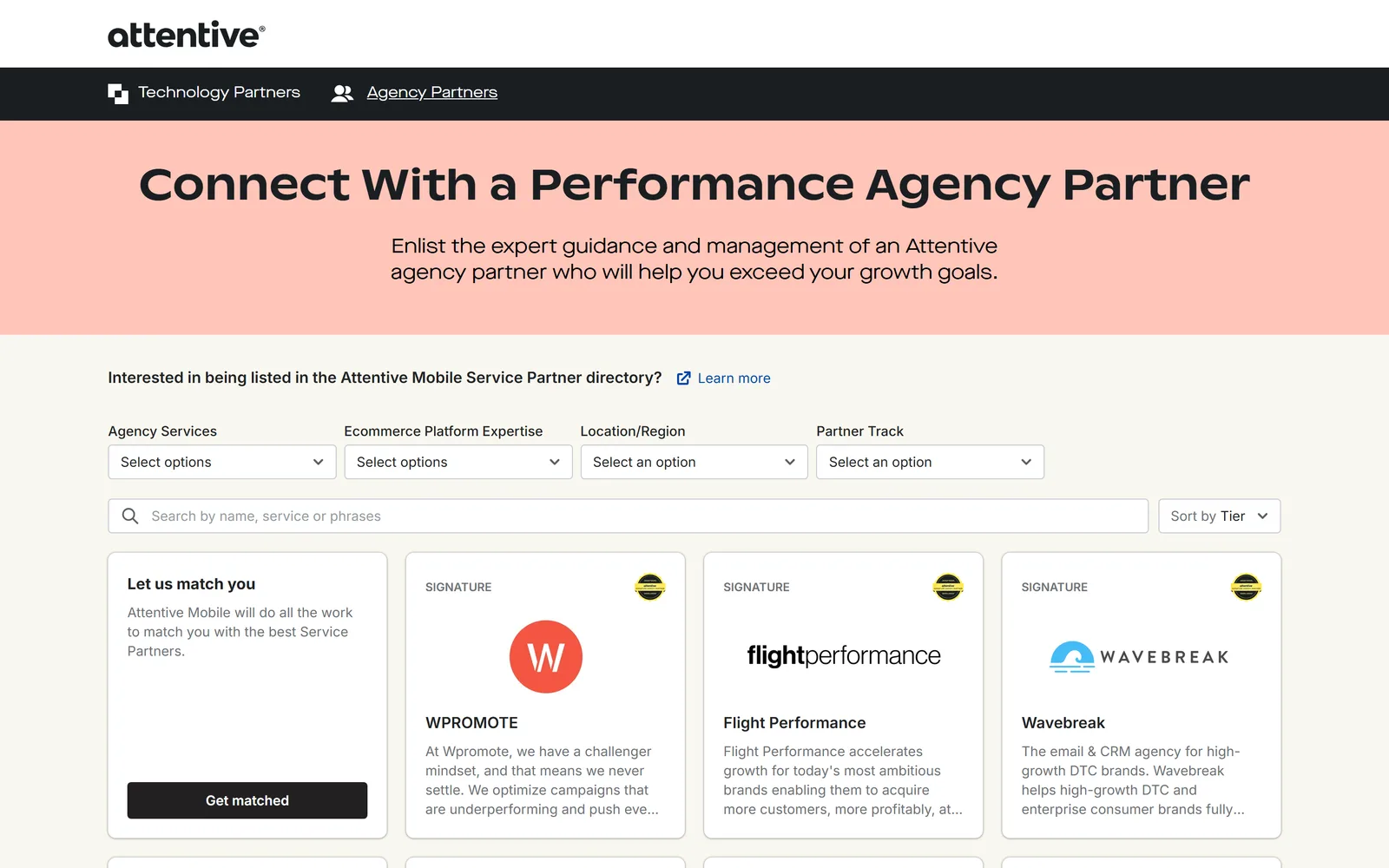 Attentive Partner Directory screenshot