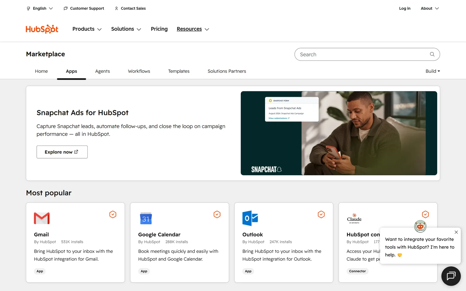 HubSpot App Marketplace screenshot