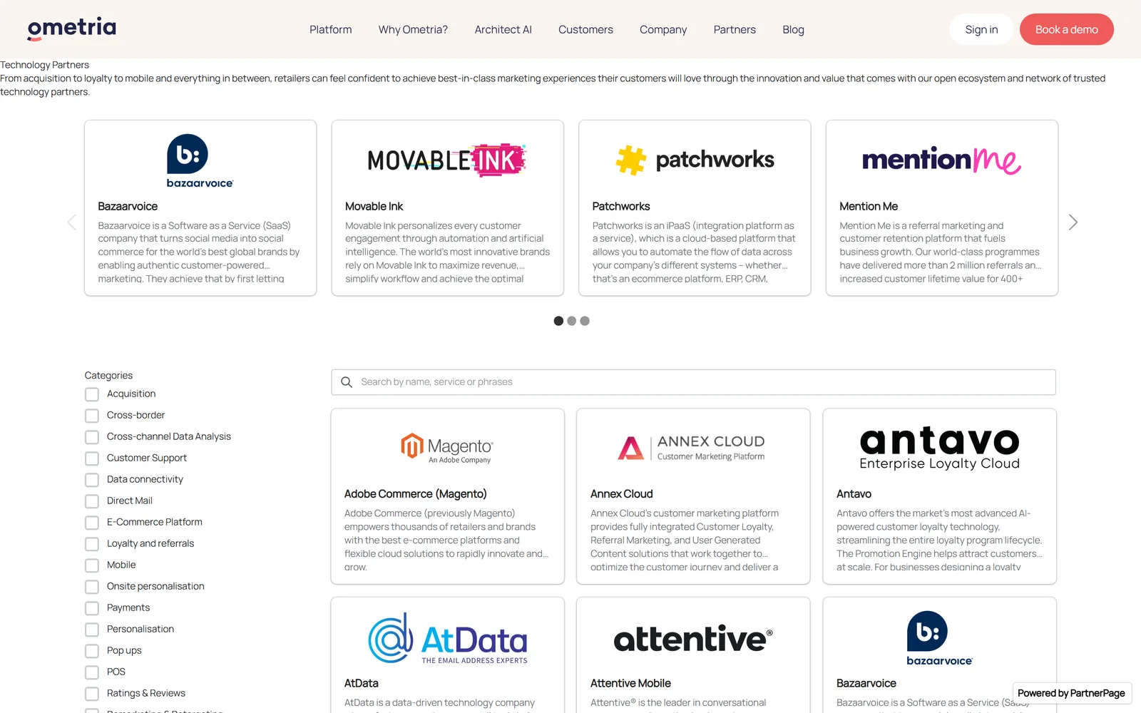 Ometria Tech Partner Directory screenshot