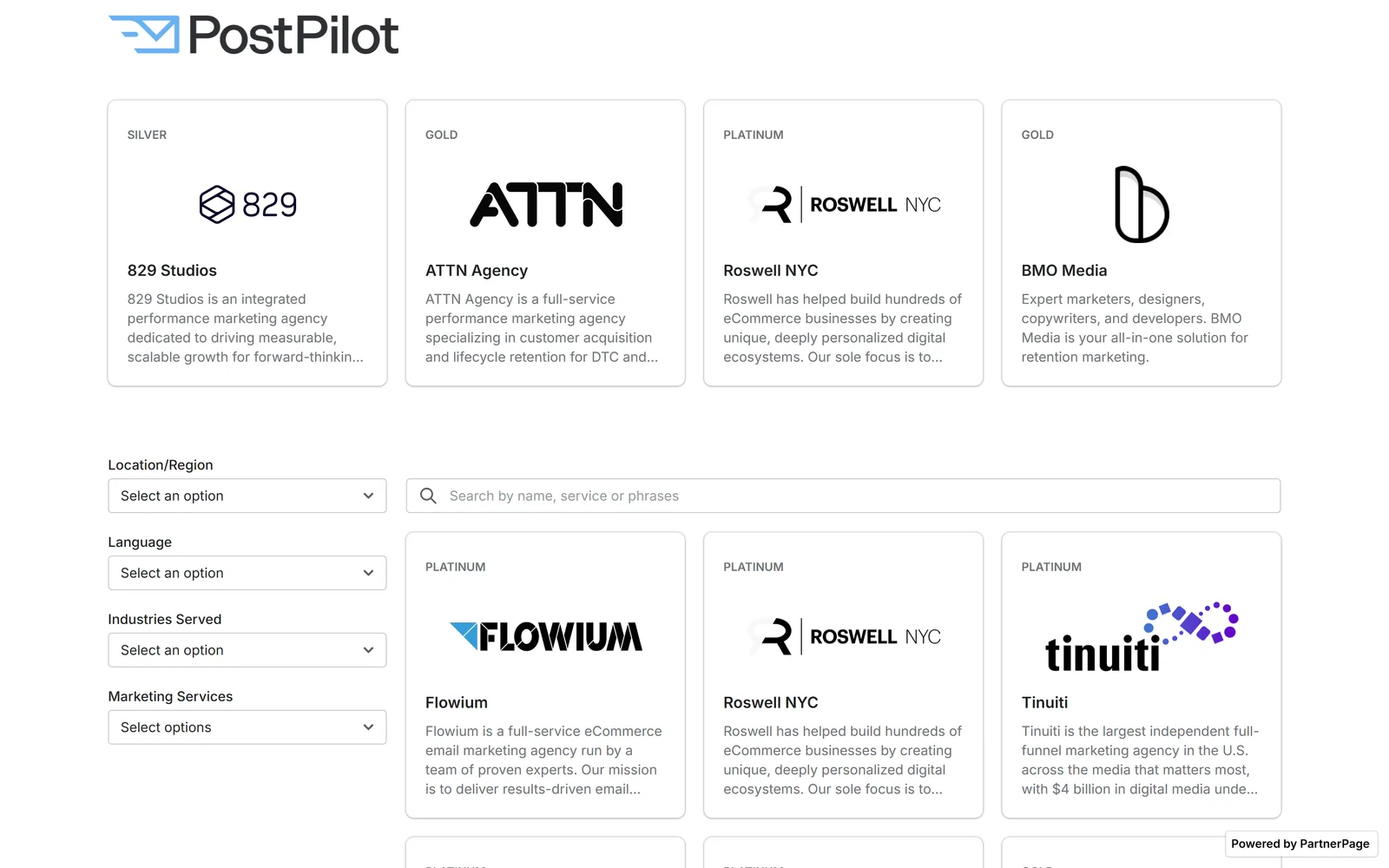 PostPilot Partner Directory screenshot