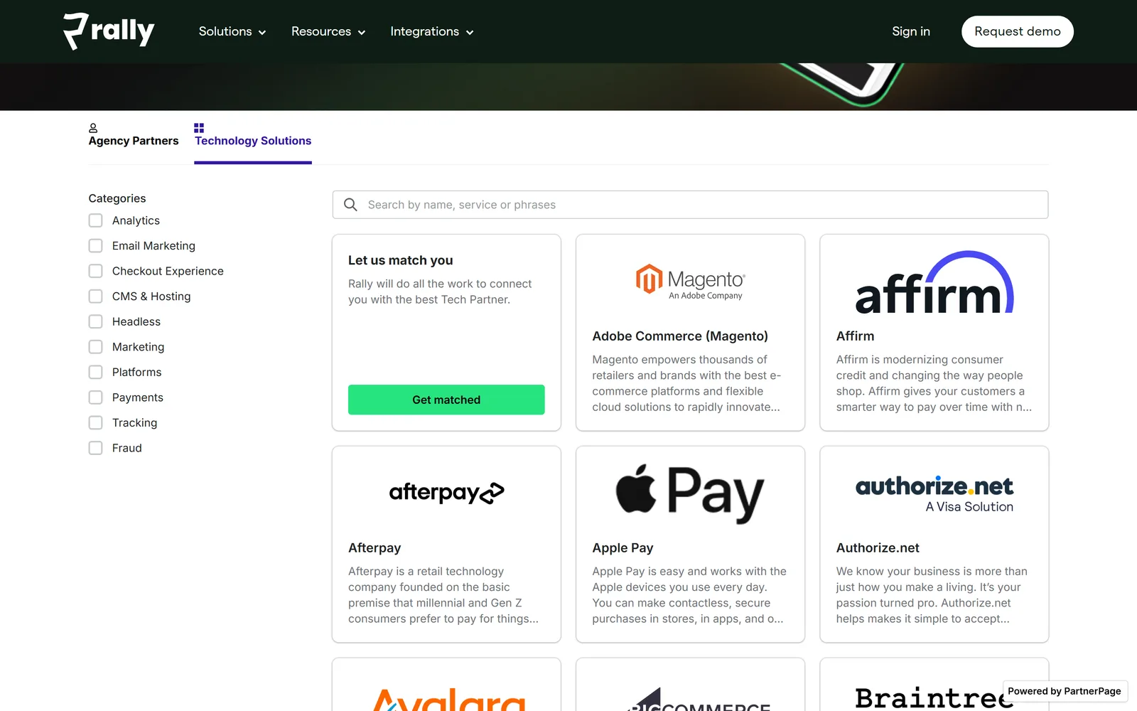 Rally Tech Partners Directory screenshot