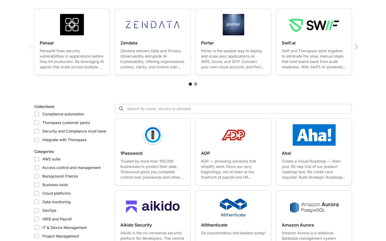 Thoropass Tech Partner Directory screenshot