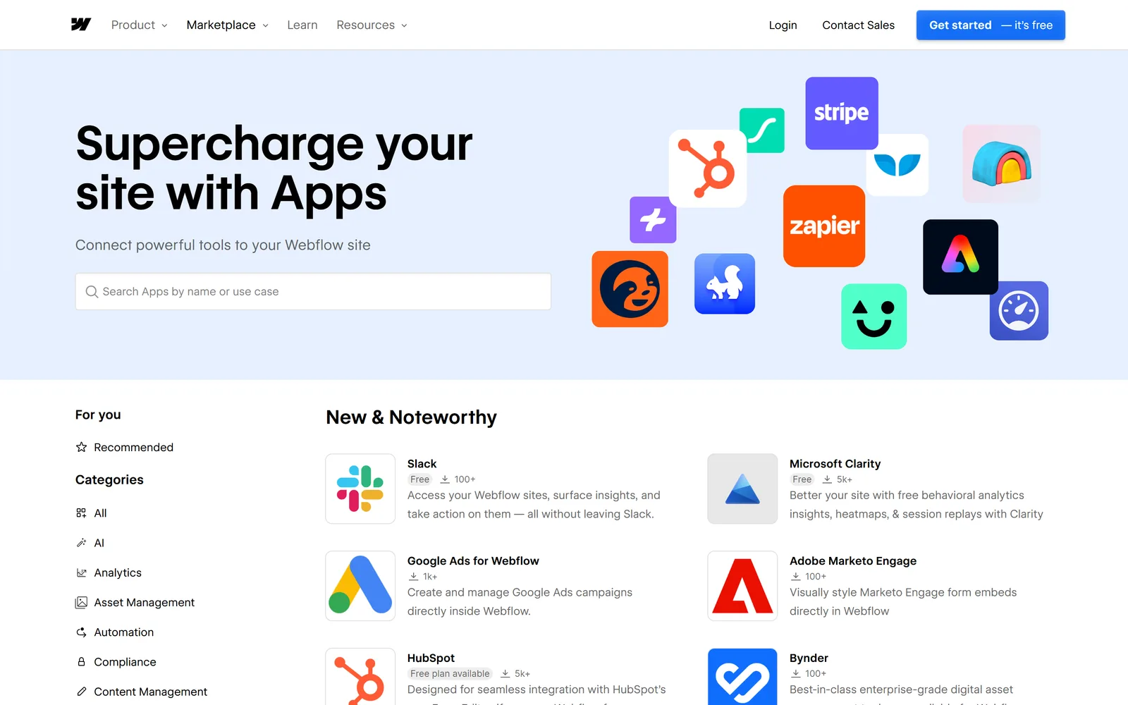 Webflow Apps Marketplace screenshot