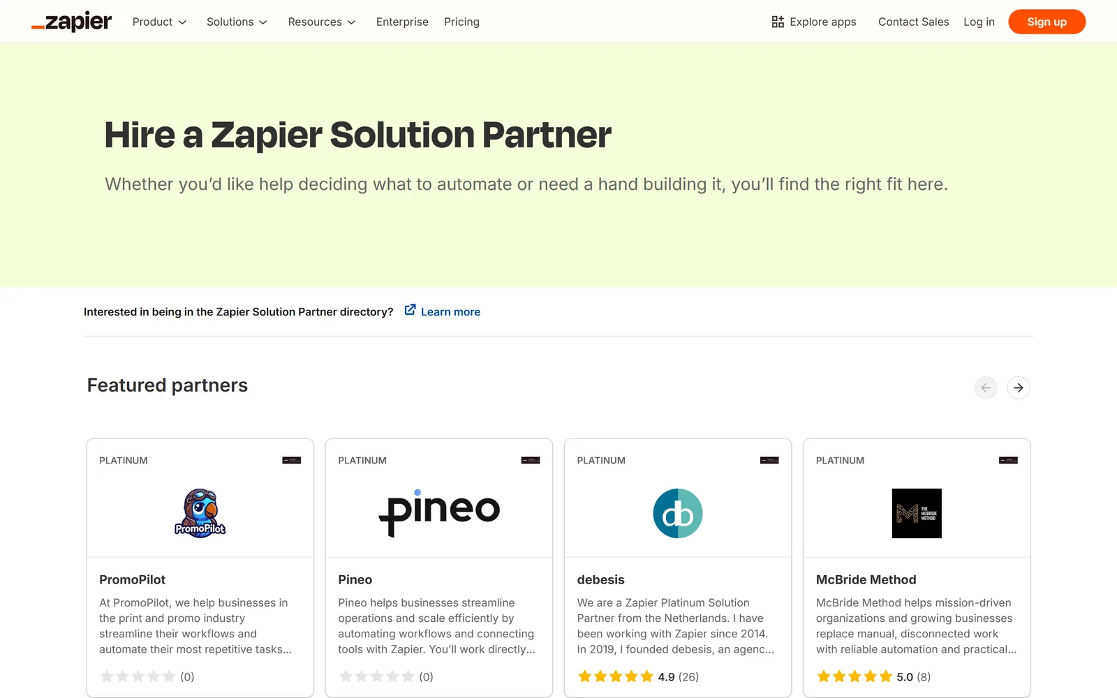 Zapier Solution Partner Directory screenshot